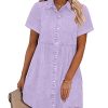Denim Dress for Women Babydoll Tiered Short Sleeve Button Down Jean Shirt Dresses