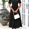 Womens Summer Dresses 2025 Short Sleeve Maxi Dress Casual V Neck Button Down Tiered A Line Flowy Midi Shirt Dress