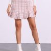 Women's Plaid Skirts Ruffle Hem Button Decor Tweed Mini Skirt