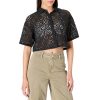 Women's LUE Lace Button Down Cropped Shirt