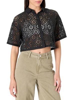 Women's LUE Lace Button Down Cropped Shirt