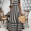 Women's Floral Print Tie Strap Square Neck Ruffle Boho Maxi Dress