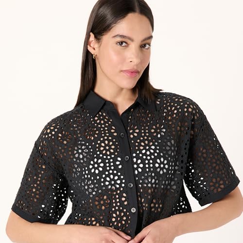 Women's LUE Lace Button Down Cropped Shirt