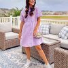 Denim Dress for Women Babydoll Tiered Short Sleeve Button Down Jean Shirt Dresses
