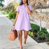Denim Dress for Women Babydoll Tiered Short Sleeve Button Down Jean Shirt Dresses