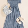 Women's Summer Dress Square Neck Striped Smocked Dress Ruffled Cap Sleeves Dress A Line Maxi Formal Dress