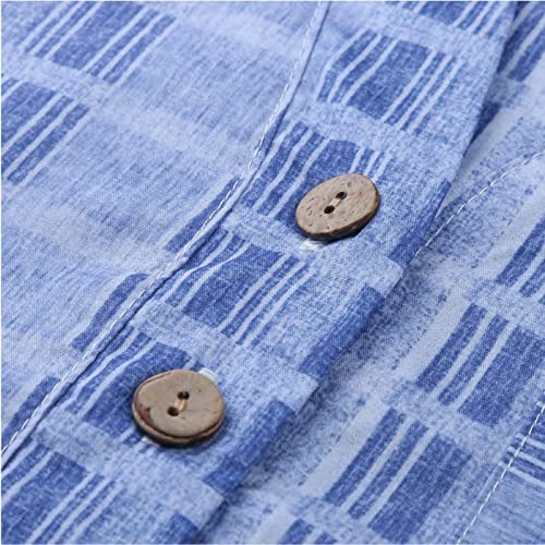 Women Casual Dress Summer Stripe Button V Neck Sleeveless with Pocket Long Dresses Holiday Beach Party Midi Dress