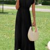 Women's Summer Maxi Dresses Elegant V Neck Ruffle Flutter Sleeves Empire Waist Pleated Flowy Wedding Guest Dress