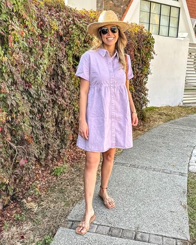 Denim Dress for Women Babydoll Tiered Short Sleeve Button Down Jean Shirt Dresses